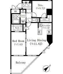 堀之内マンション 2階1LDKの間取り