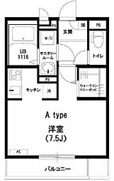 JR山手線 駒込駅 徒歩3分の賃貸マンション 2階1Kの間取り