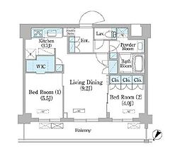 東京メトロ副都心線 平和台駅 徒歩14分の賃貸マンション 2階2LDKの間取り