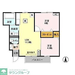 ルージュモア・ルージュコートコート 1階2LDKの間取り