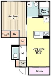 ラ・フルール 1階1LDKの間取り