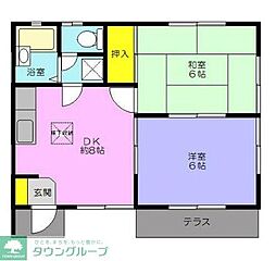 テラス草花2 1階2DKの間取り