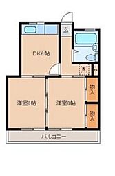 西武拝島線 東大和市駅 徒歩15分の賃貸マンション 3階2DKの間取り