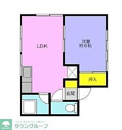 富士見荘 2階1LDKの間取り