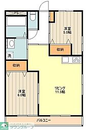 ピース1 2階2LDKの間取り