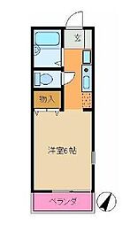 アメニティ河辺 1階1Kの間取り