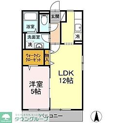 ヴィルヌーブ 2階1LDKの間取り