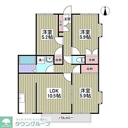 グランデュール瀬戸岡 2階3SDKの間取り