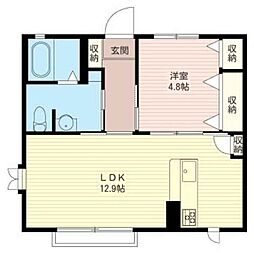 サニーハイツ 2階1LDKの間取り