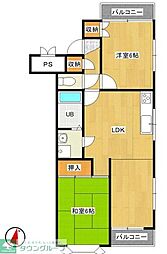 セザール青梅 2階2LDKの間取り