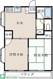 プライムコート 3階2DKの間取り
