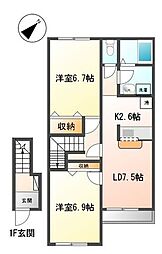 ヴェルクレスト 2階2LDKの間取り