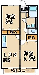 ロータスライフ 2階2LDKの間取り