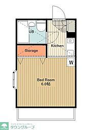 西武拝島線 武蔵砂川駅 徒歩13分の賃貸アパート 2階ワンルームの間取り
