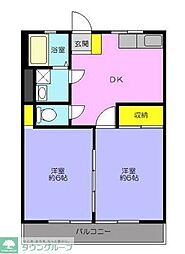 緑ヶ丘ハイム 2DKの間取図画像