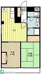 サンシャインメゾン 2DKの間取図画像