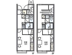 レオパレス多摩川 1Kの間取図画像