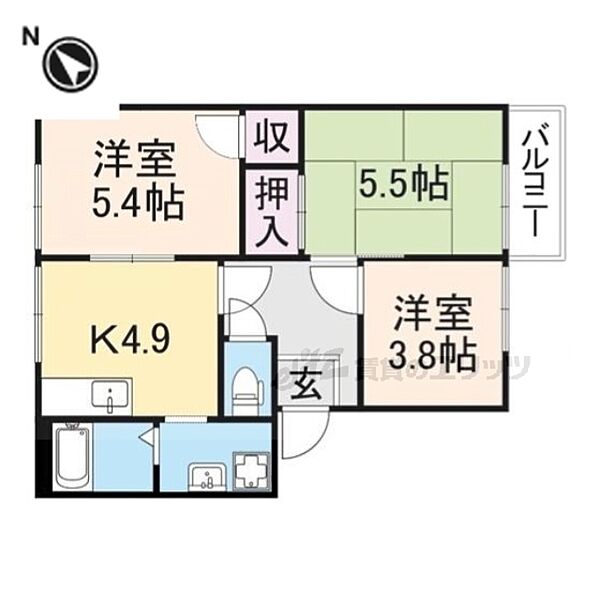 奈良県北葛城郡河合町高塚台1丁目(賃貸アパート3K・2階・46.00㎡)の写真 その2