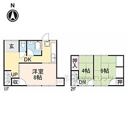 近鉄奈良線 近鉄奈良駅 徒歩10分の賃貸テラスハウス 2階3DKの間取り