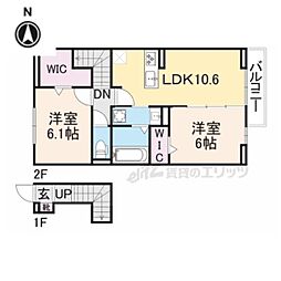 JR関西本線 郡山駅 徒歩35分の賃貸アパート 1階2LDKの間取り