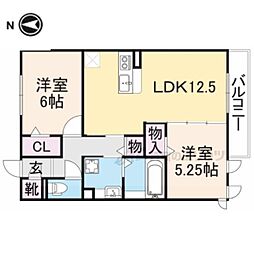 JR関西本線 奈良駅 徒歩18分の賃貸アパート 3階2LDKの間取り