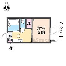 ラ・メゾンかなた 2階1Kの間取り