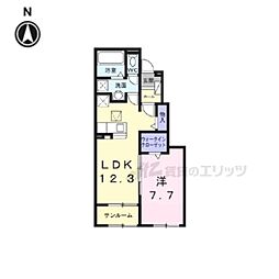 近鉄橿原線 田原本駅 徒歩20分の賃貸アパート 1階1LDKの間取り