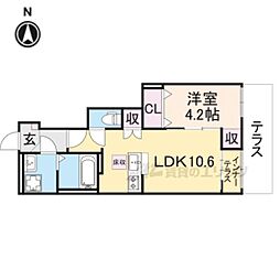 近鉄大阪線 真菅駅 徒歩5分の賃貸アパート 1階1LDKの間取り