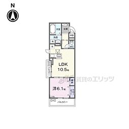 JR和歌山線 畠田駅 徒歩6分の賃貸アパート 1階1LDKの間取り