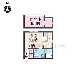 近鉄奈良線 富雄駅 徒歩9分の賃貸アパート 2階1Kの間取り