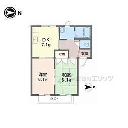 ドムール芝辻 1階2DKの間取り