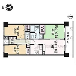 近鉄大阪線 大和朝倉駅 徒歩6分の賃貸マンション 2階3LDKの間取り