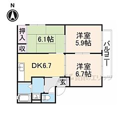 アガーペ御陵前ＡＢＣＤ 2階3DKの間取り