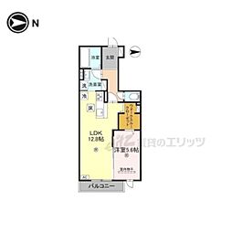 クレールY 1階1LDKの間取り