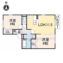 ヴィルヌーブA 2LDKの間取図画像