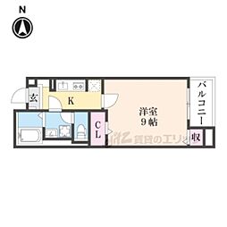 リグノ天理 1Kの間取図画像