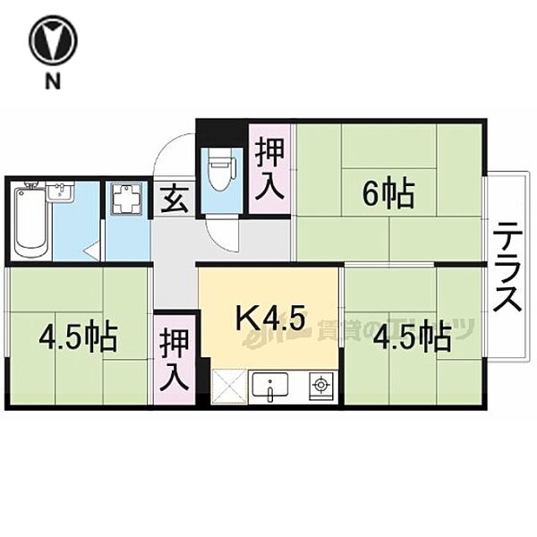 杉本マンション 102｜奈良県北葛城郡広陵町大字的場(賃貸アパート3DK・1階・46.06㎡)の写真 その2