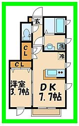 アンソレイユ経堂 1DKの間取図画像