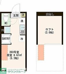 Avenir 上石神井 2階ワンルームの間取り