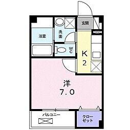 サニーハウス 2階1Kの間取り