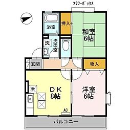 アヴァンティコートＡ 2階2DKの間取り