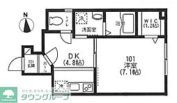 La Fleur　ラフルール 1階1DKの間取り