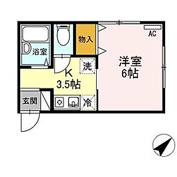 ハイムおもだか 1階1Kの間取り