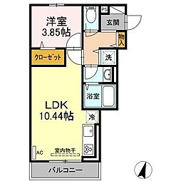 エクセリア若宮 1LDKの間取図画像