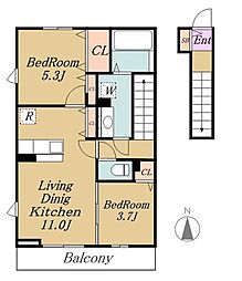 クレール松ノ木 2LDKの間取図画像