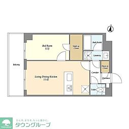 メゾンドオンディーヌ 1LDKの間取図画像