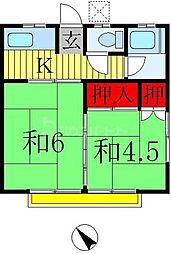 京成金町線 柴又駅 徒歩11分の賃貸アパート 2階2Kの間取り