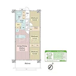 都営新宿線 船堀駅 徒歩12分の賃貸マンション 5階3LDKの間取り