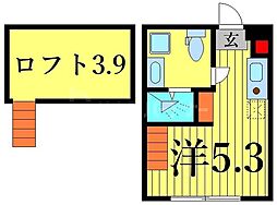 都営新宿線 一之江駅 徒歩10分の賃貸アパート 2階ワンルームの間取り