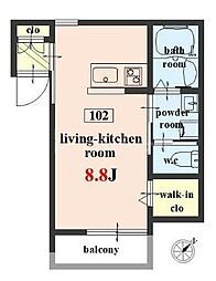 都営新宿線 瑞江駅 徒歩11分の賃貸アパート 1階ワンルームの間取り